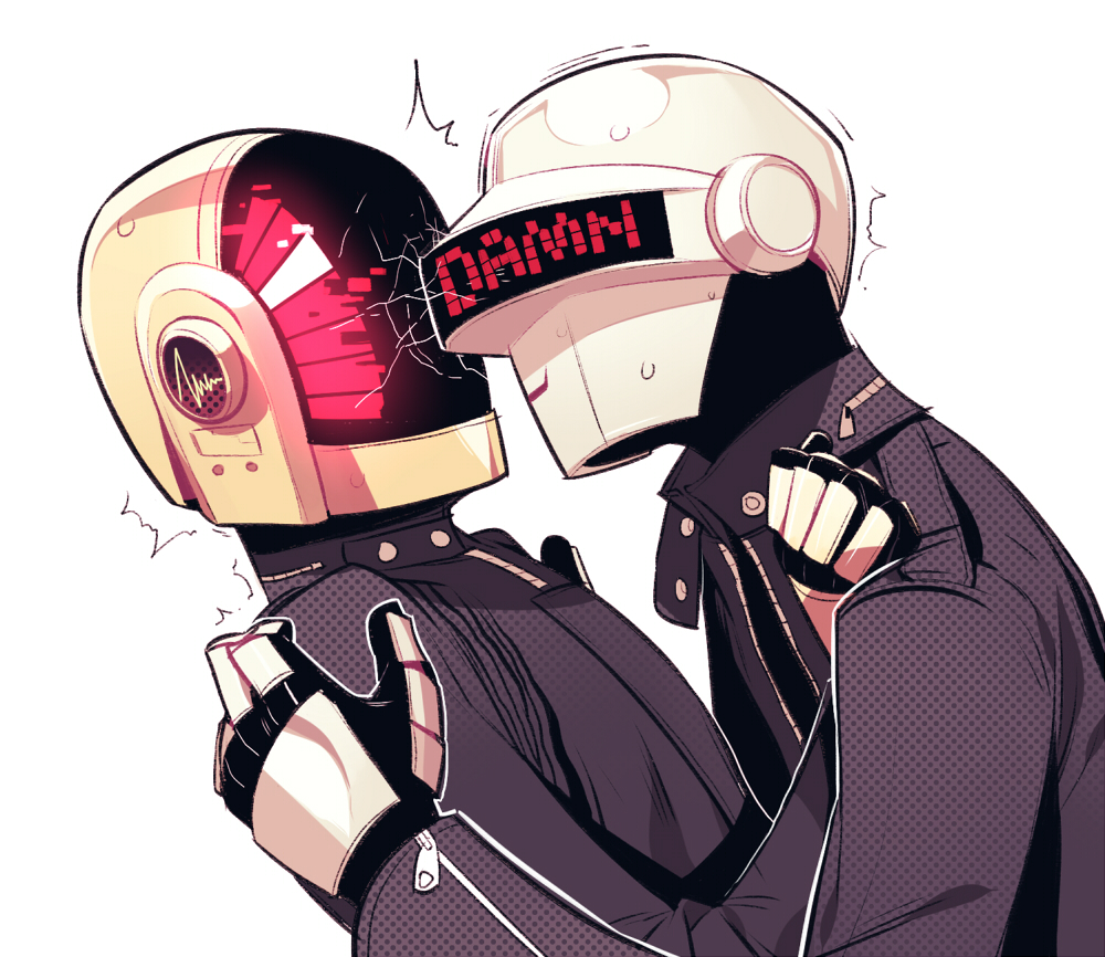 /\/\/\, 2boys, commentary, daft_punk, damaged, english, gloves, guy_manuel_de_homemchristo