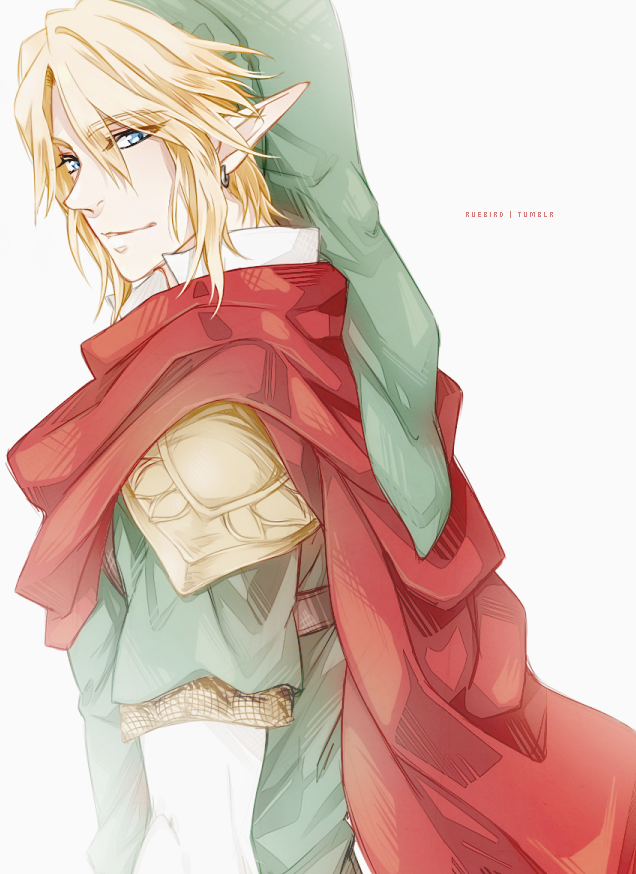 blonde_hair, blue_eyes, earrings, hat, jewelry, link, pointy_ears, ruebird