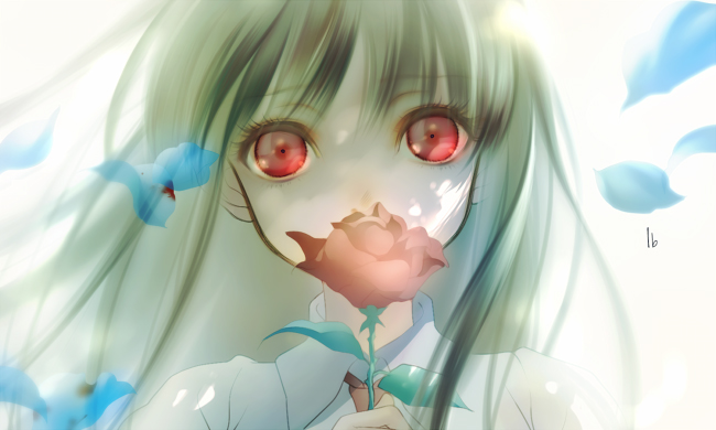 1girl, face, flower, ib, ib_(ib), long_hair, red_eyes, rose