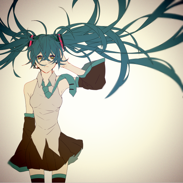 1girl, aqua_eyes, aqua_hair, hand_on_headphones, hatsune_miku, headphones, kouga_228, long_hair