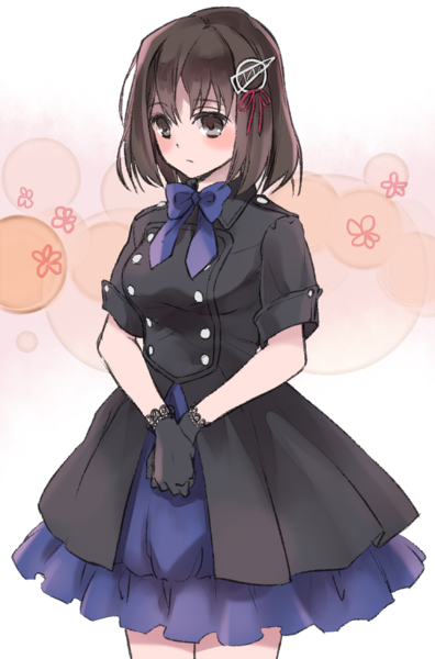 1girl, black_gloves, brown_hair, gloves, haguro_(kantai_collection), kantai_collection, nekogohan, short_hair