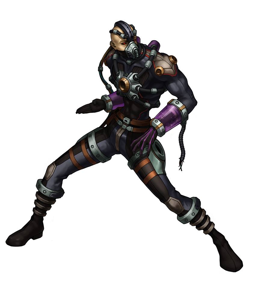 1boy, bald, cyborg, gas_mask, king_of_fighters, leon_(s-damianvencedor), lin_(kof), red_eyes, solo