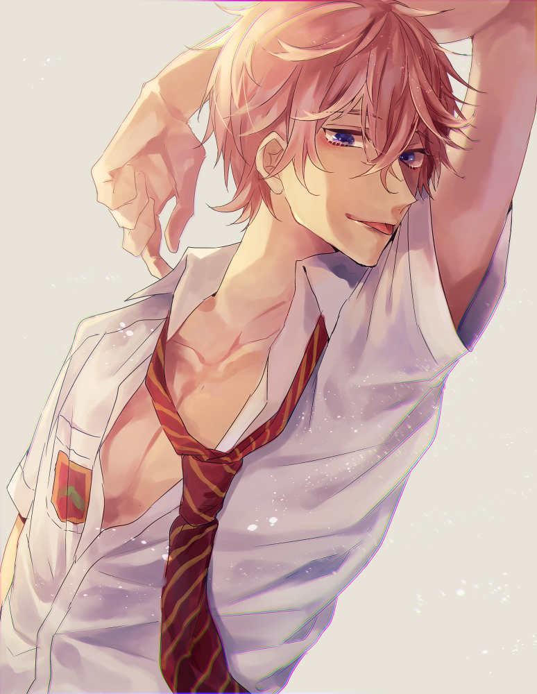 1boy, :p, ailm, free!, male, necktie, open_clothes, open_shirt