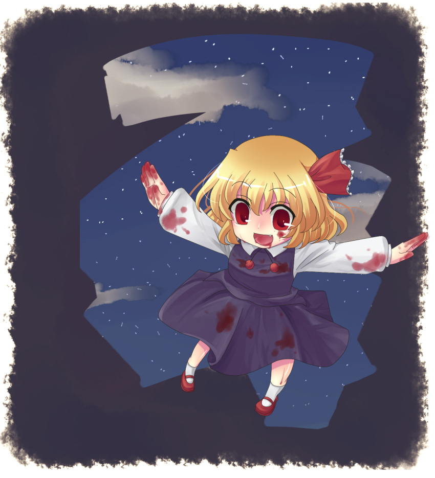 blood, fang, hair_ribbon, highres, mary_janes, mei_(jewel_at_time), red_eyes, ribbon