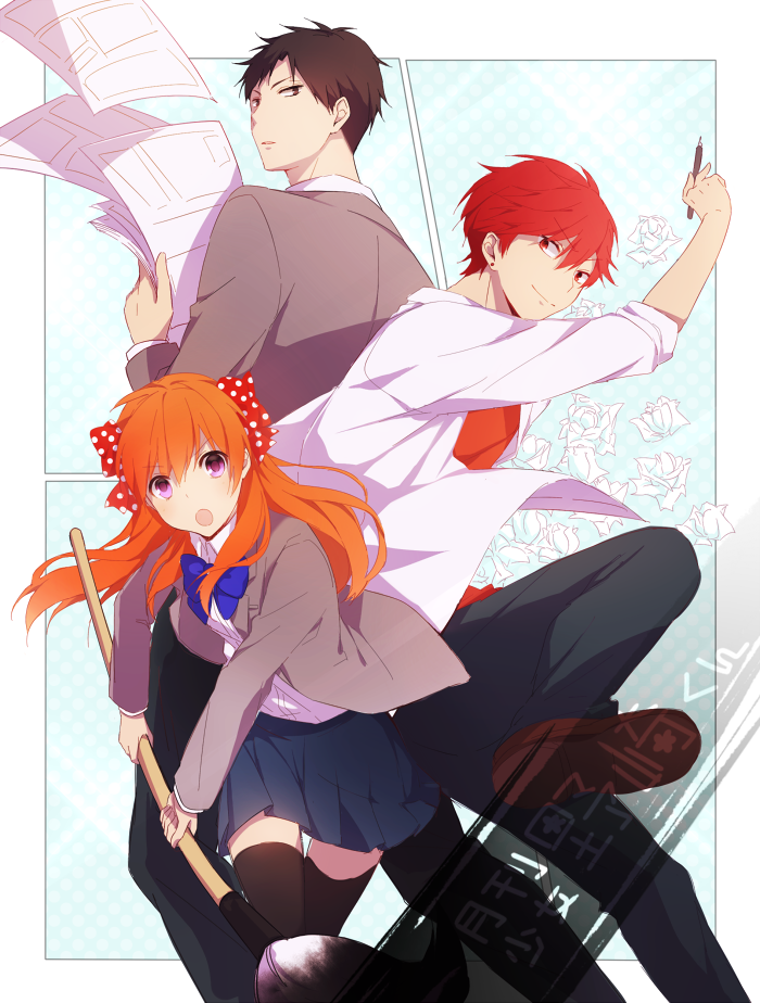 1girl, 2boys, copyright_name, funota, gekkan_shoujo_nozaki-kun, mikoshiba_mikoto, multiple_boys, nozaki_umetarou