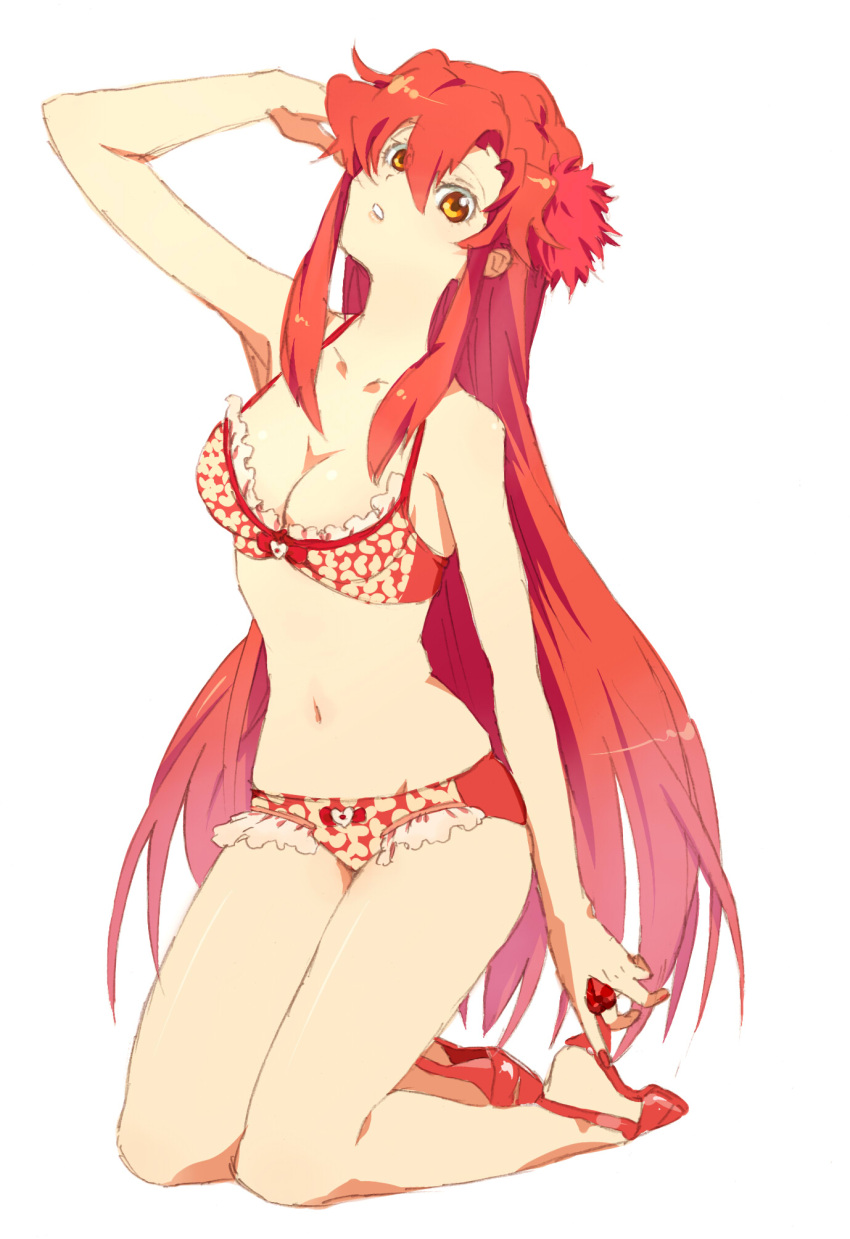 bra, breasts, cleavage, heart, highres, jewelry, lingerie, long_hair