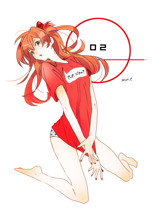 barefoot, blue_eyes, mizunoe, nail_polish, neon_genesis_evangelion, orange_hair, souryuu_asuka_langley