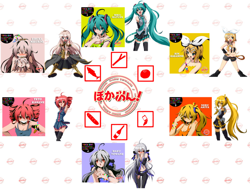 6girls, :o, absurdres, ahoge, akita_neru, armpits, blonde_hair, blue_eyes
