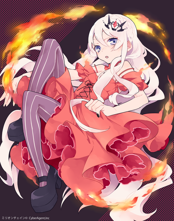 1girl, blue_hair, dress, hair_ornament, long_hair, looking_at_viewer, million_chain, original