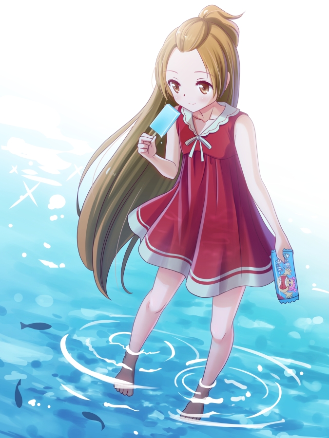 1girl, blush, brown_eyes, brown_hair, dokidoki!_precure, dress, eyelashes, food