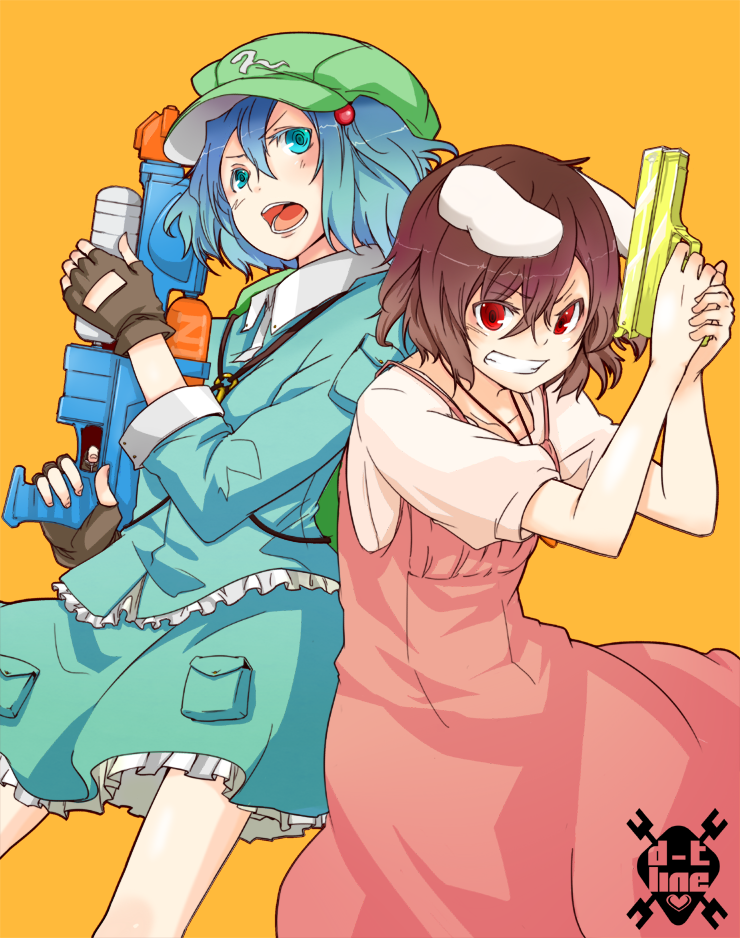 backpack, bad_id, bag, blue_eyes, blue_hair, brown_hair, bunny_ears, d-tline