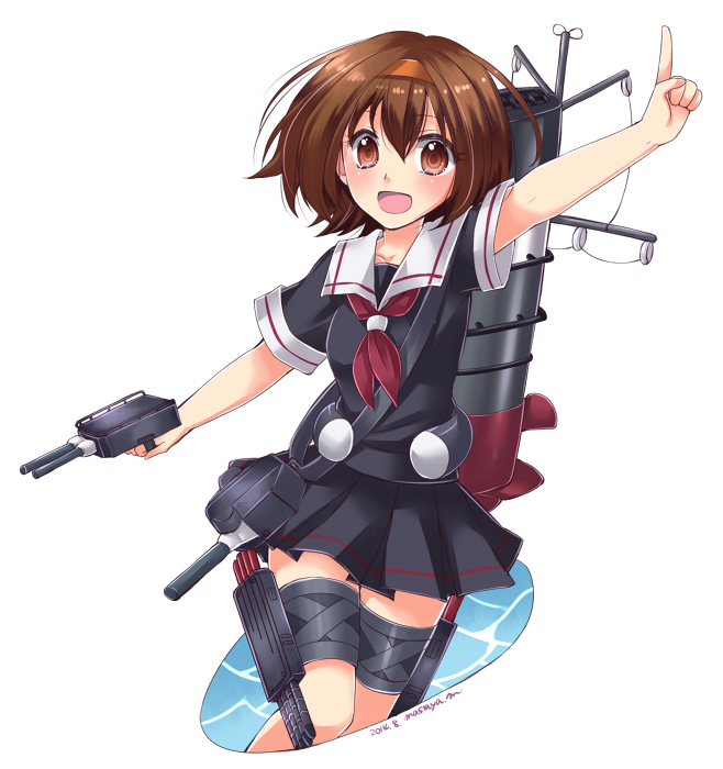 1girl, brown_eyes, brown_hair, hairband, kantai_collection, looking_at_viewer, machinery, mystmu