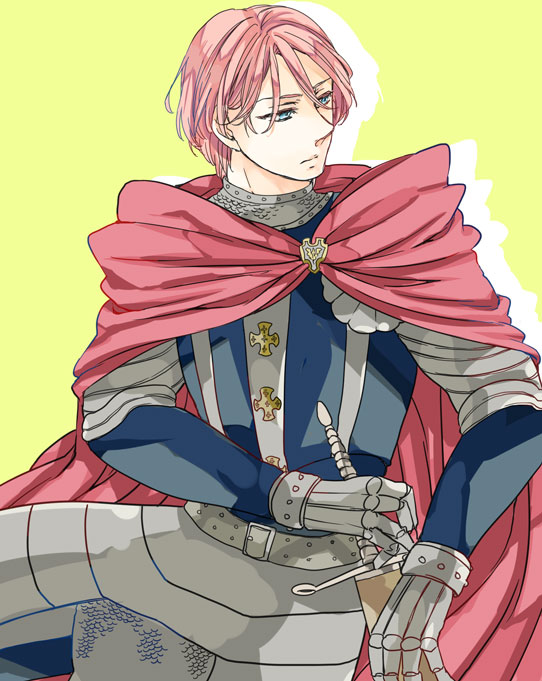 1boy, armor, cape, gilthunder, kuufuku, looking_away, nanatsu_no_taizai, pink_hair