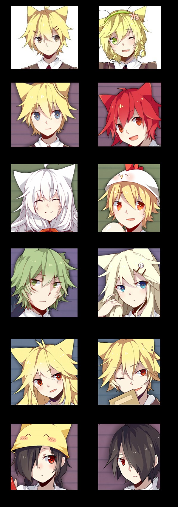 5girls, 6+boys, ^_^, ahoge, animal_ears, bangs, blonde_hair, blood_spirit_(mogeko_castle), blue_eyes, blush, book, bowtie, brown_eyes, closed_eyes, collared_shirt, defect_mogeko, egg, everyone, flower, green_eyes, green_hair, hair_flower, hair_ornament, hair_over_one_eye, hairband, hairclip, hasu_(mogeko_castle), hat, highres, holding, jewelry, king_mogeko, kurai_shinya, kurai_yonaka, looking_at_viewer, lord_prosciutto, mary_(14476764), moffuru, moge-ko, mogecucko, mogeko_(mogeko_castle), mogeko_castle, mogekov, multiple_boys, multiple_girls, one_eye_closed, one_eye_covered, orange_eyes, payot, personification, prosciutto_fairy, red_eyes, redhead, ring, shadow, shirt_collar_down, short_hair, smile, white_hair, yellow_headwear
