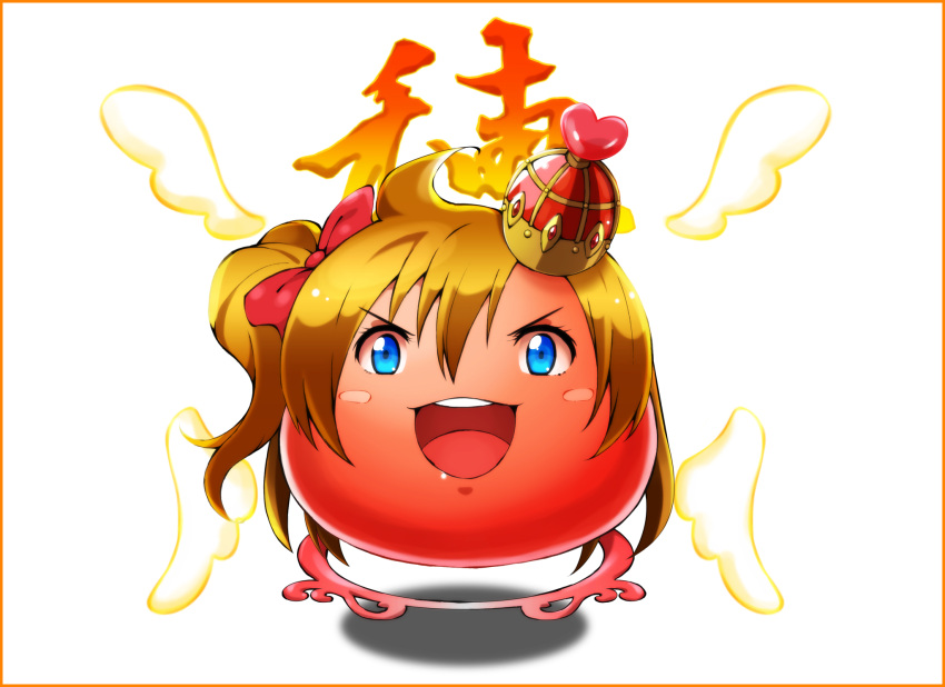 blue_eyes, blush_stickers, brown_hair, crown, flamie_(p&amp;d), fusion, highres, kousaka_honoka