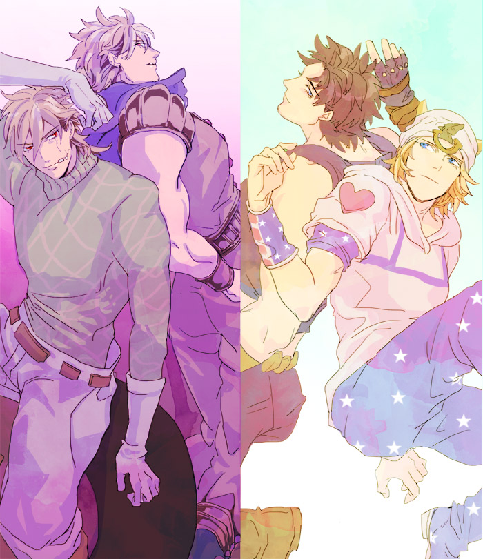 4boys, blonde_hair, brown_hair, chikastar, diego_brando, dio_brando, johnny_joestar, jojo_no_kimyou_na_bouken