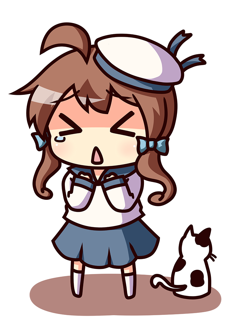 >_<, 1girl, ahoge, batsubyou, bow, cat, error_musume, hair_bow