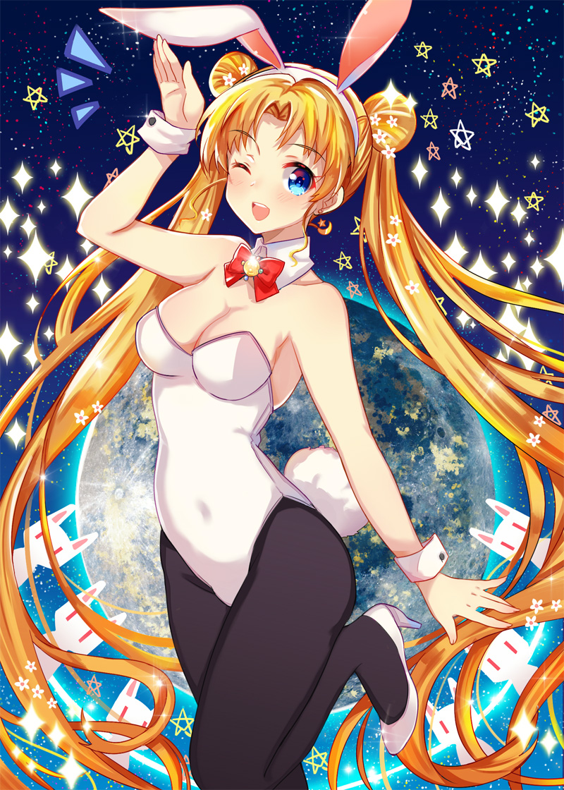1girl, animal_ears, bishoujo_senshi_sailor_moon, blonde_hair, blue_eyes, bowtie, breasts, bunny_tail