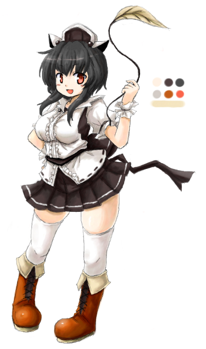 >:d, 1girl, :d, animal_ears, black_hair, blouse, blush, boots