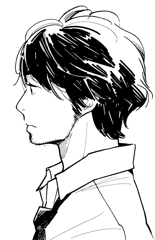 1boy, aldnoah.zero, black_hair, dress_shirt, facial_hair, marito_koichiro, monochrome, necktie
