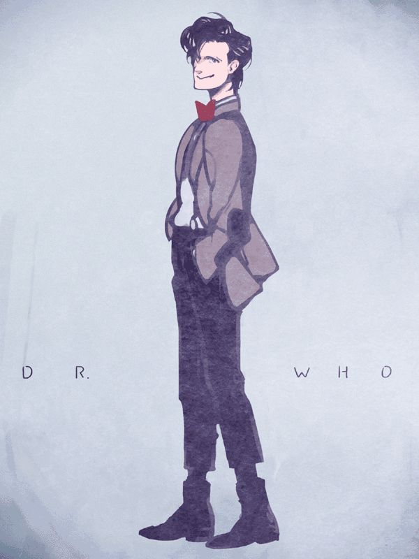 1boy, boots, bowtie, doctor_who, eleventh_doctor, jacket, kamaboko_(moyaciv), shirt, simple_background, solo, suspenders