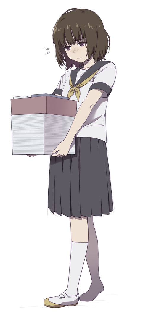 1girl, blush, brown_eyes, brown_hair, freckles, mattaku_mousuke, original, school_uniform