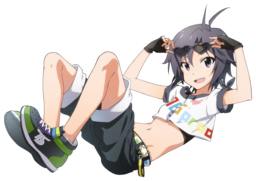 1girl, black_eyes, black_hair, blush, fingerless_gloves, gloves, highres, idolmaster