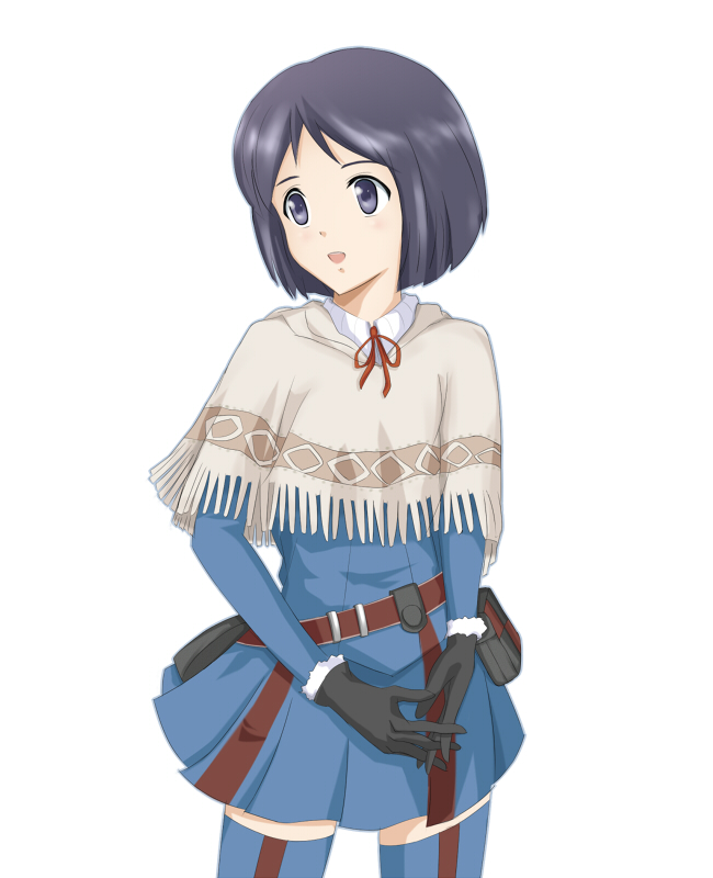 blue_eyes, blue_hair, darcsen, isara_gunther, military_uniform, purslane, senjou_no_valkyria, shawl, short_hair, skirt, uniform