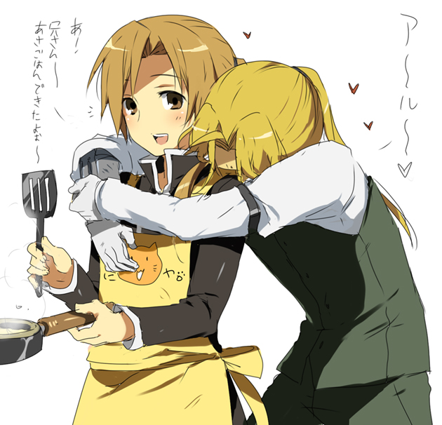 alphonse_elric, apron, brothers, conqueror_of_shambala, cooking, edward_elric, fullmetal_alchemist, hug