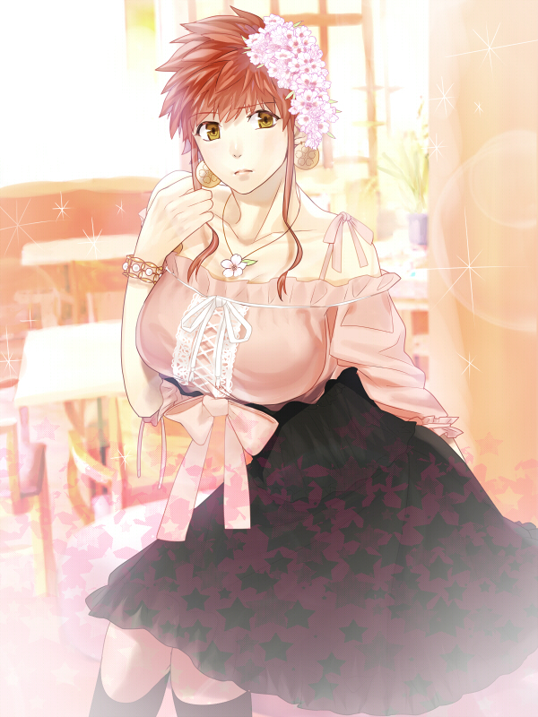 1girl, bare_shoulders, breasts, brown_eyes, emiya_shirou, fate/stay_night, fate_(series), genderswap