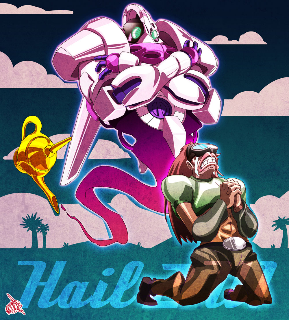 2boys, cameo_(jojo), genie, jojo_no_kimyou_na_bouken, judgement_(stand), lamp, multiple_boys, scuba_gear, uc-lab