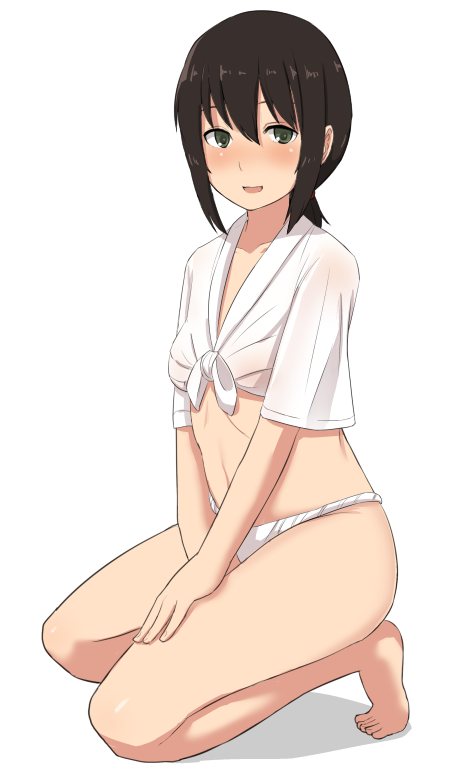 1girl, barefoot, brown_eyes, brown_hair, fubuki_(kantai_collection), fundoshi, japanese_clothes, kantai_collection