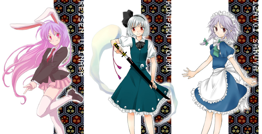 blazer, braid, bunny_ears, ghost, hairband, hashiko, hashiko_(bilrost), izayoi_sakuya