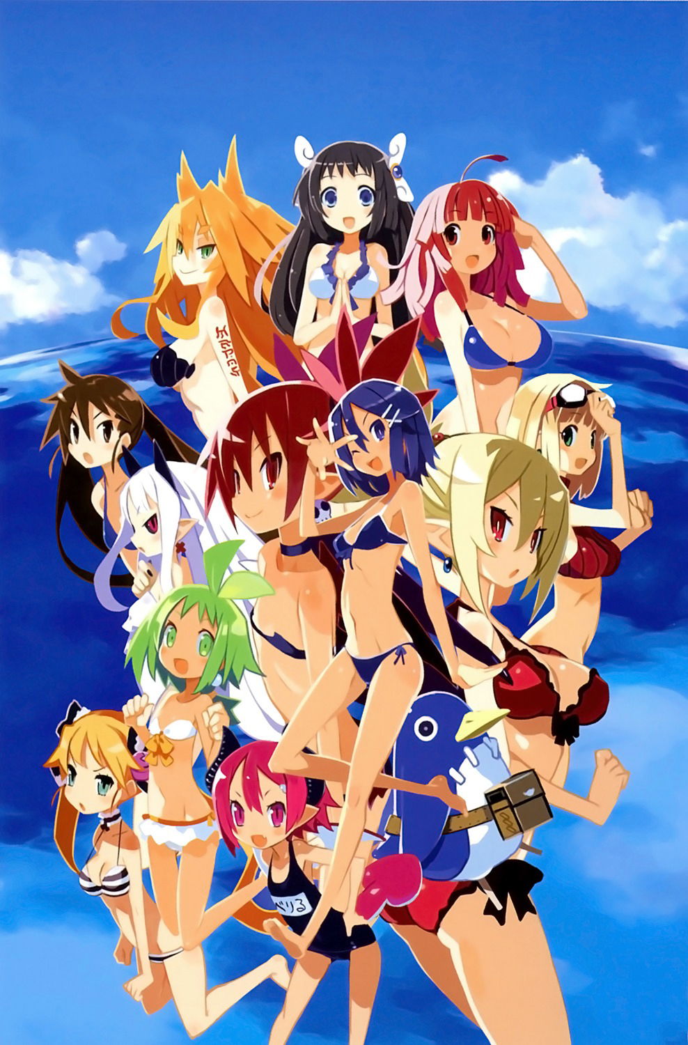 6+girls, :d, ;d, ahoge, antenna_hair, asagiri_asagi, ass, bangs