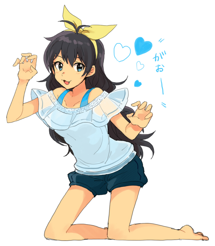 alternate_hairstyle, black_hair, blue_eyes, ganaha_hibiki, hairband, heart, idolmaster, kuuko_(pannacotta)