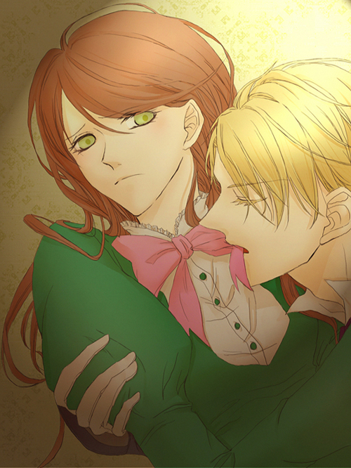 1girl, bad_id, blonde_hair, brown_hair, couple, dress, edgar_(earl_and_fairy), edgar_ashenbert