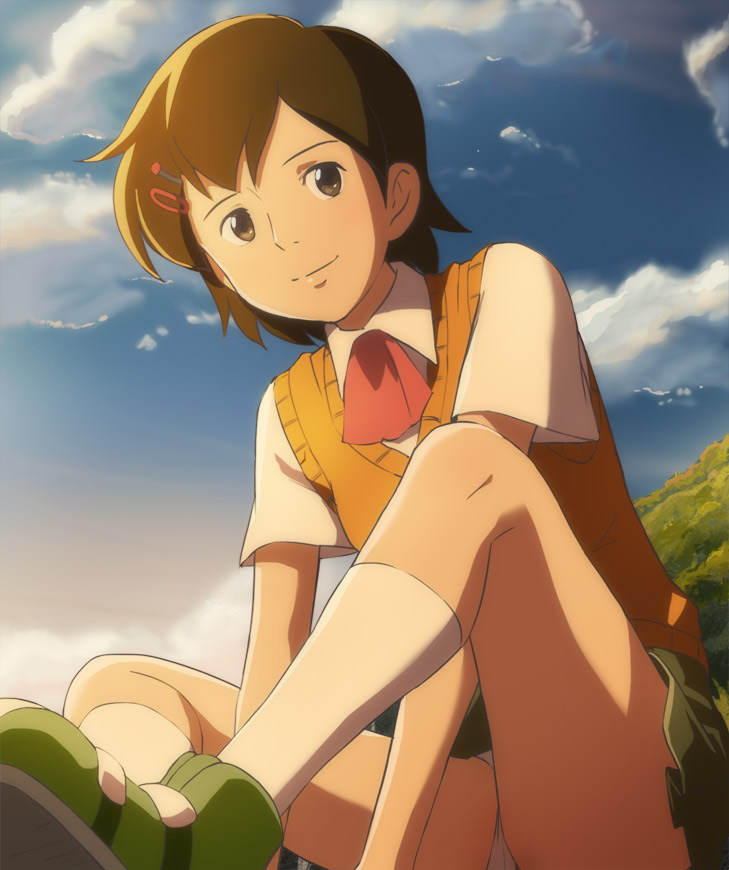 1girl, brown_eyes, brown_hair, hair_ornament, hairclip, haruyama_kazunori, hoshi_o_ou_kodomo, panties