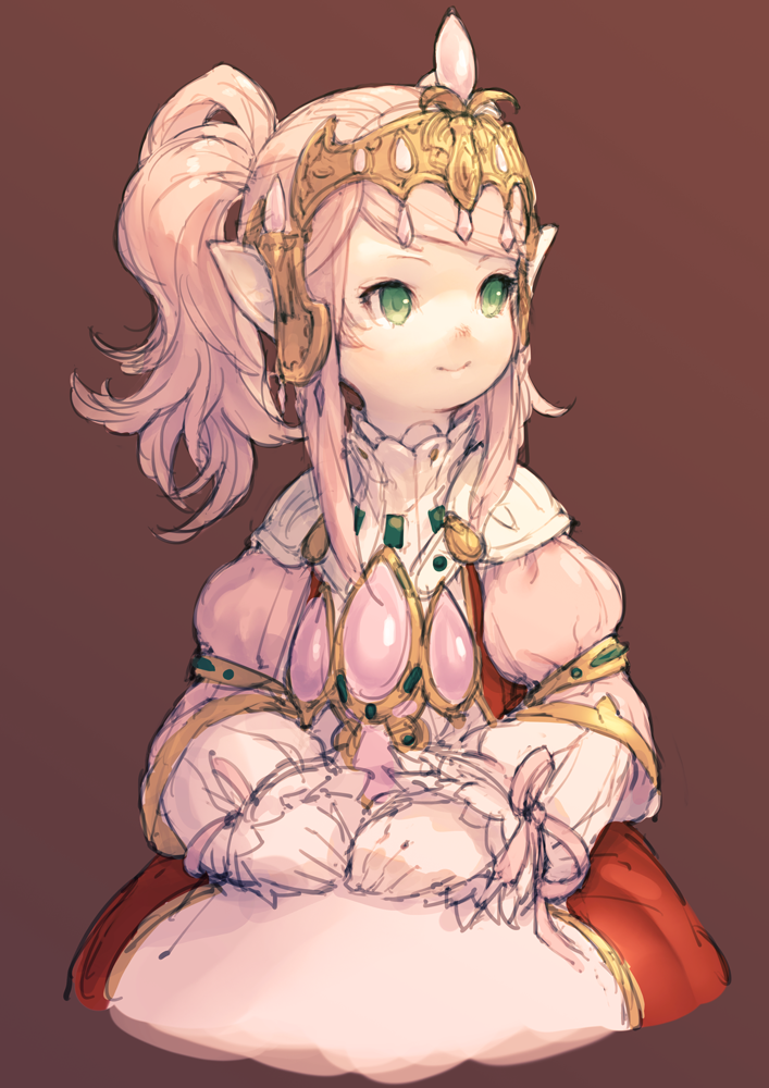 1girl, dress, final_fantasy, final_fantasy_xiv, green_eyes, junwool, nanamo_ul_namo, pointy_ears, sketch, smile, tiara