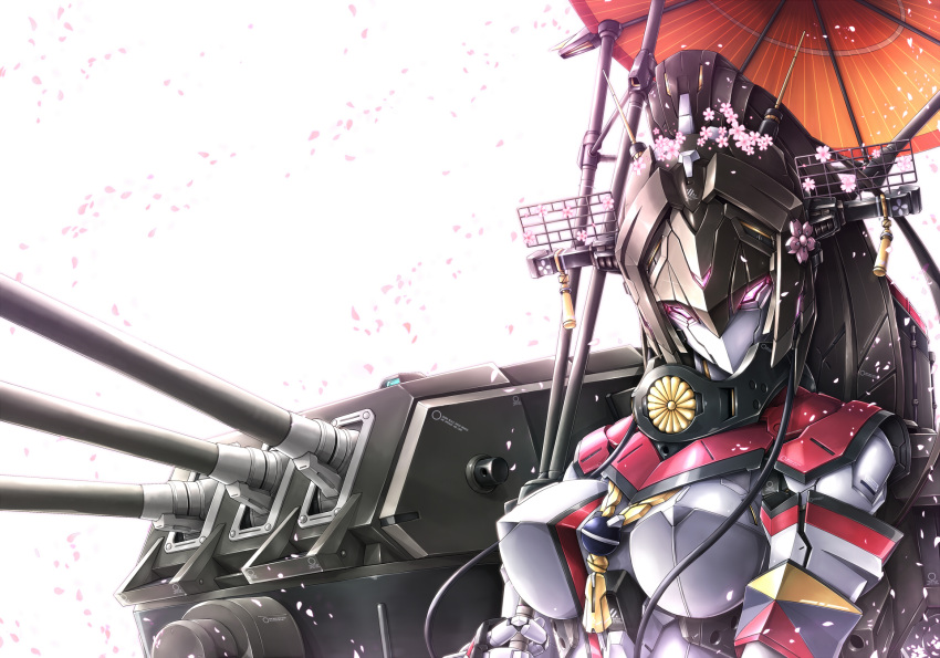 bust, highres, kantai_collection, looking_at_viewer, mecha, mechanization, no_humans, oriental_umbrella