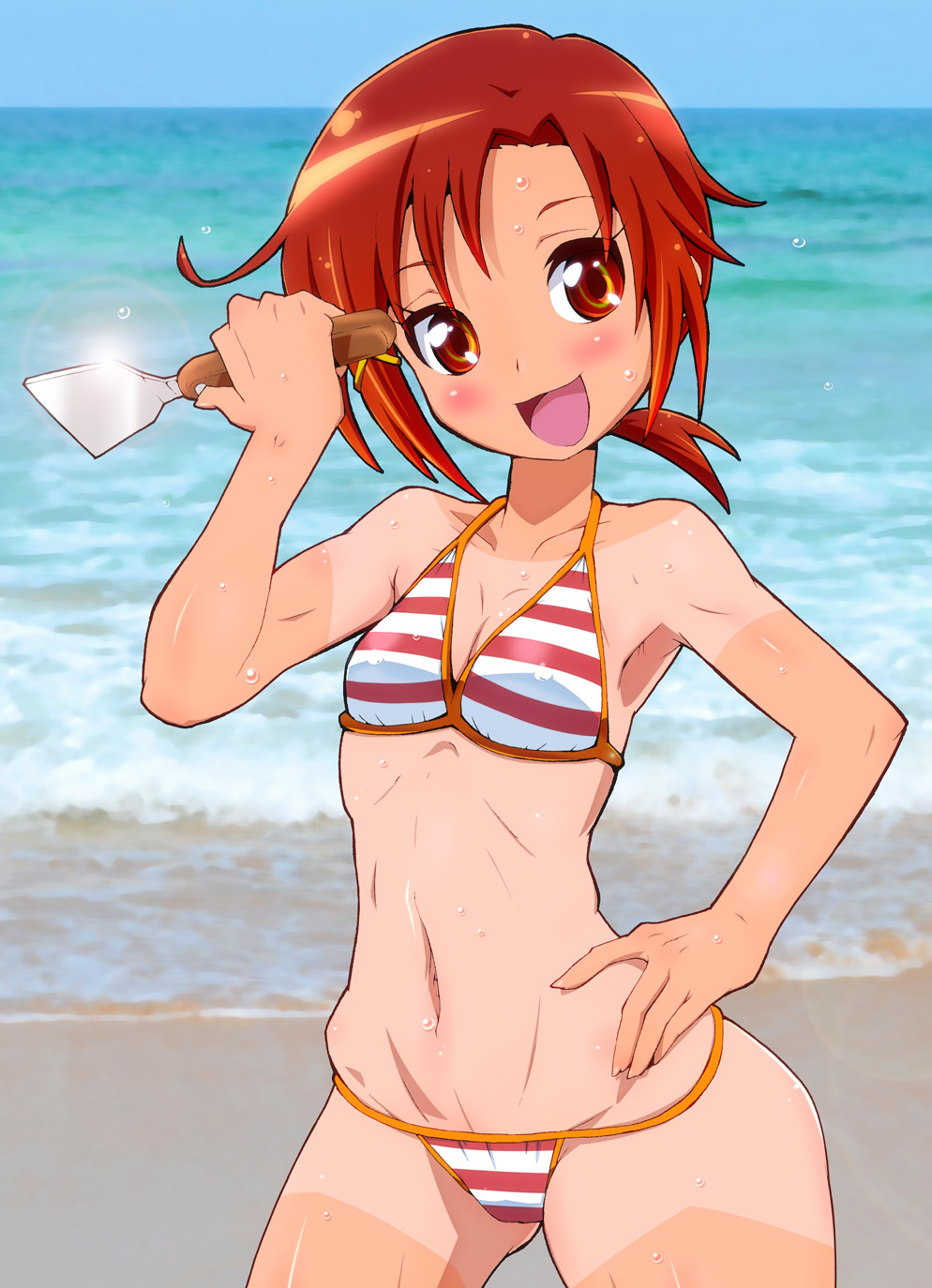 1girl, bikini, highres, hino_akane_(smile_precure!), iruka-margarine, precure, red_eyes, redhead