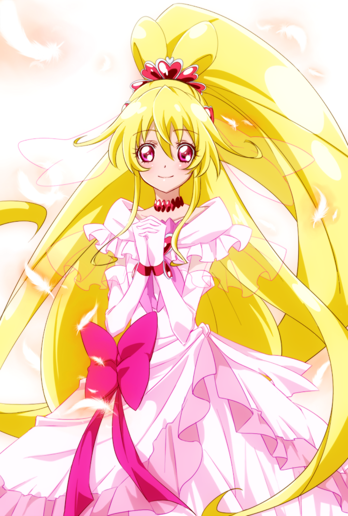 1girl, aida_mana, alternate_costume, alternate_hair_length, alternate_hairstyle, blonde_hair, blush, cure_heart