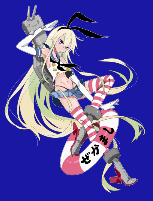 1girl, absurdly_long_hair, blonde_hair, blue_background, elbow_gloves, gloves, hairband, innertube