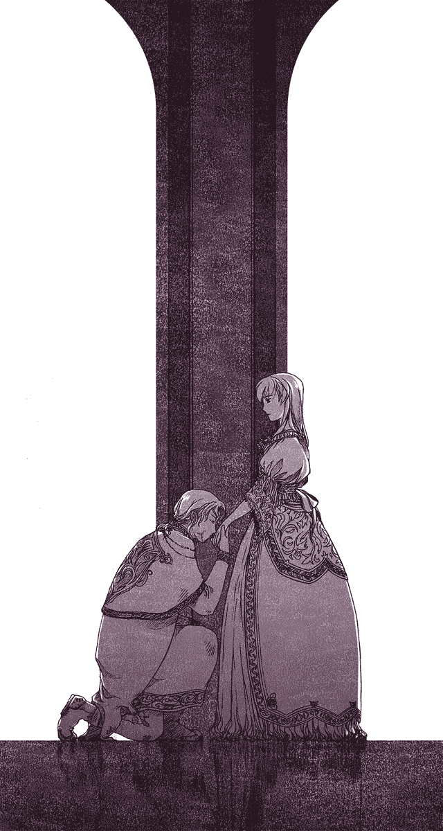 dress, engloid, highres, kneeling, leon_(vocaloid), long_hair, medieval, megurine_luka