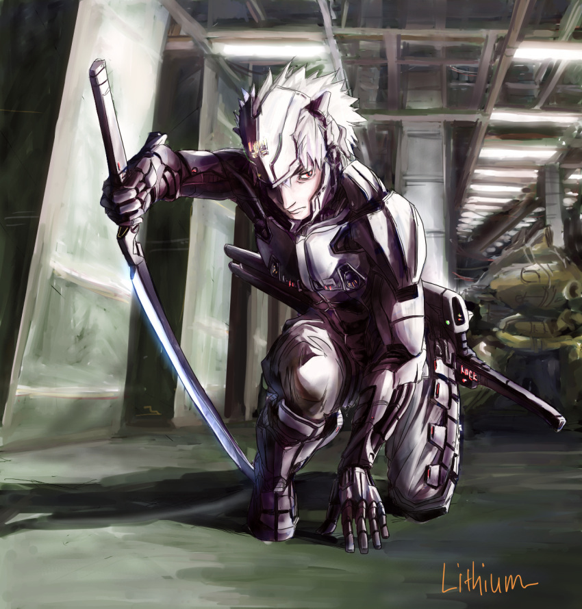 1boy, cyborg, highres, katana, li_(lithium0522), mecha, metal_gear_(series), metal_gear_rising:_revengeance