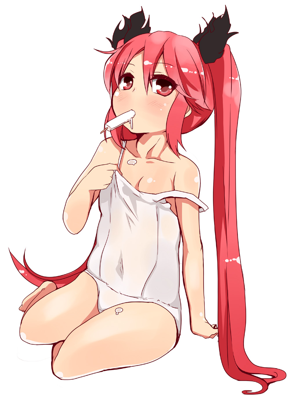 1girl, cthugha_(nyaruko-san), haiyore!_nyaruko-san, highres, long_hair, popsicle, red_eyes, redhead