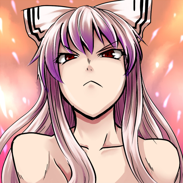1girl, bare_shoulders, bow, collarbone, commentary_request, frown, fujiwara_no_mokou, hair_bow