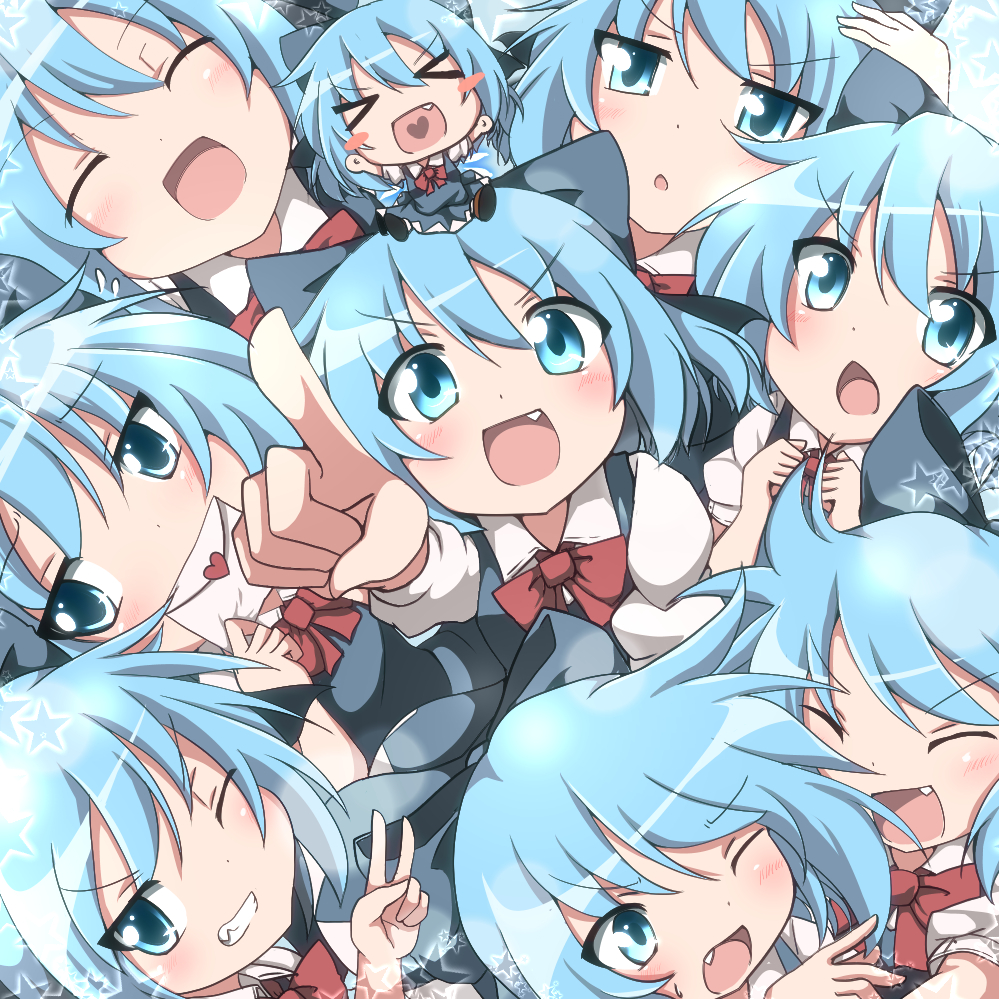 >:d, >:o, >_<, 1girl, :d, :o, ^_^, blue_eyes