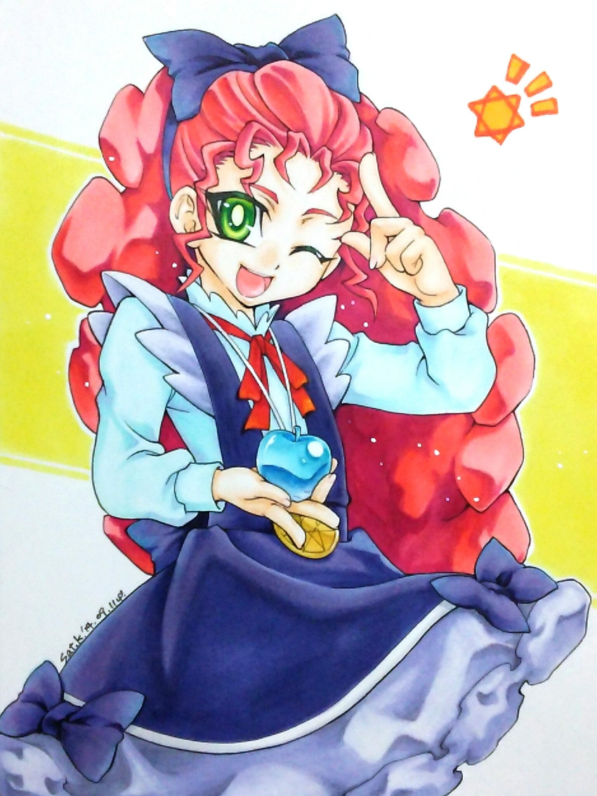 batchiriguppy, bow, crystal, crystal_apple, green_eyes, hair_bow, highres, hochun_mieru