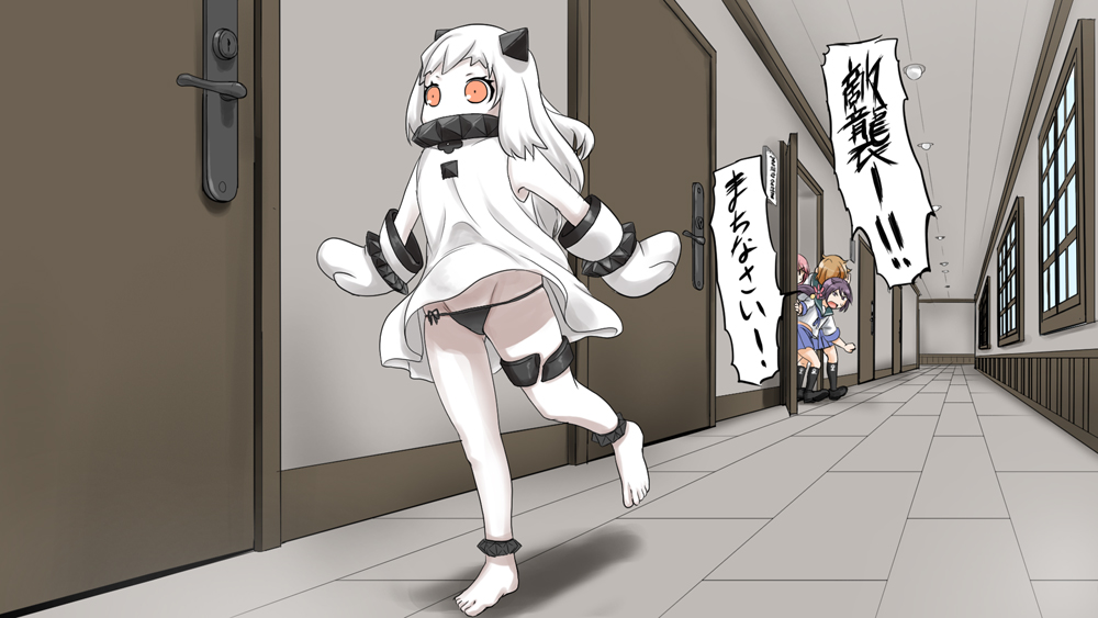 5girls, akebono_(kantai_collection), black_panties, dress, horns, kantai_collection, long_hair, mimofu_(fullhighkick)