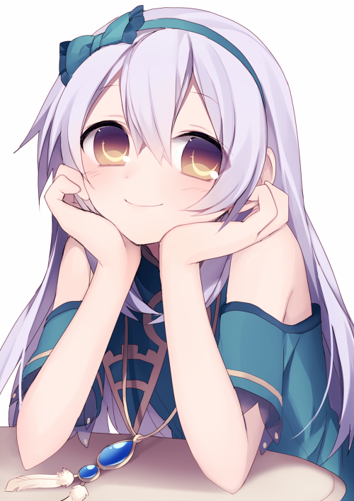 1girl, brown_eyes, detached_sleeves, hairband, headrest, hijiri_(resetter), long_hair, looking_at_viewer, original, purple_hair, smile, solo